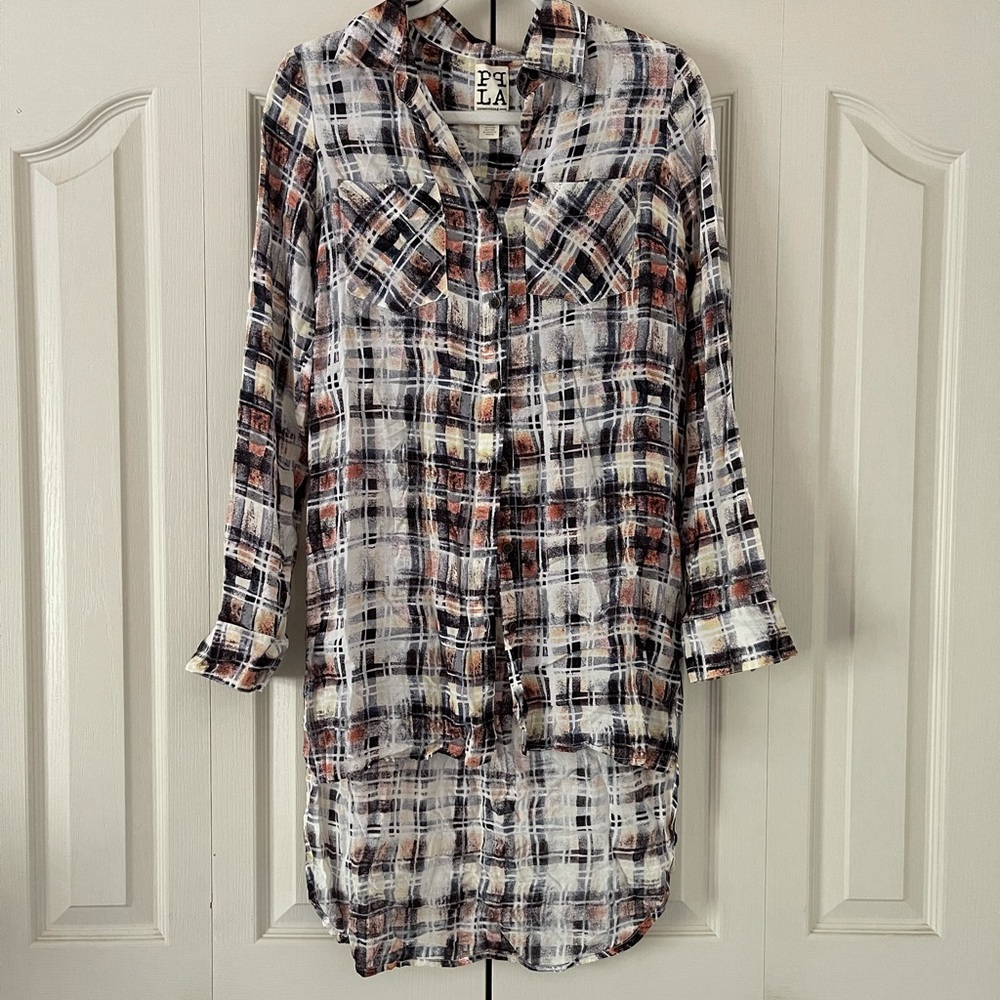 Ppla Plaid Tunic Button Down - image 2